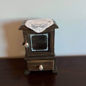 Small Wooden Jewelry Trinkets Cabinet